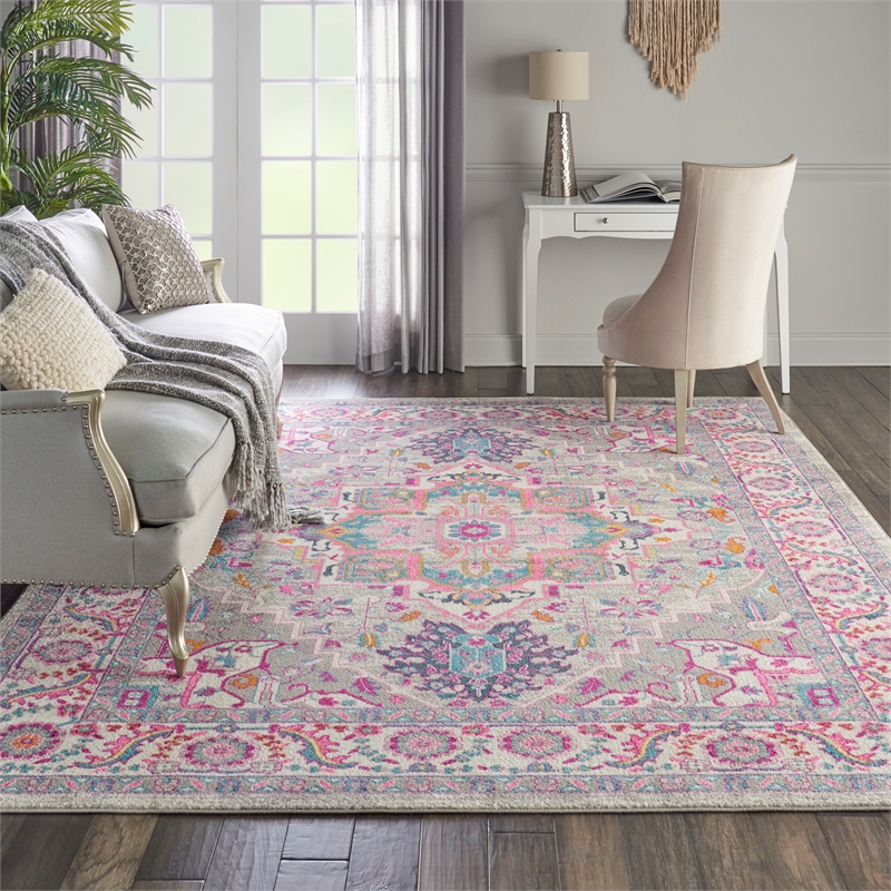 Nourison Passion 9' x 12' Gray and Pink Fabric Bohemian Area Rug (9' x 12')