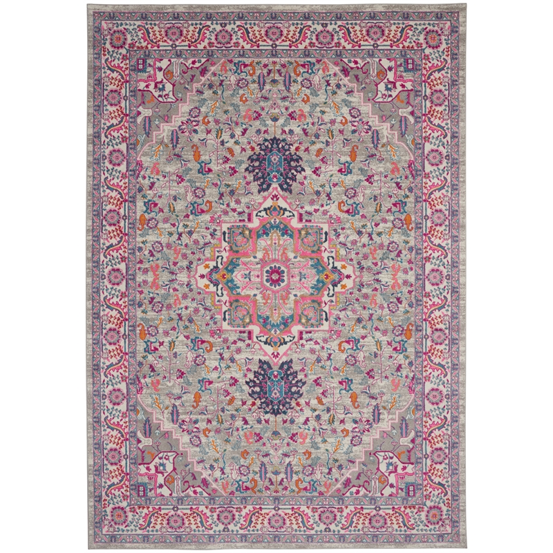 Nourison Passion 9' x 12' Gray and Pink Fabric Bohemian Area Rug (9' x 12')