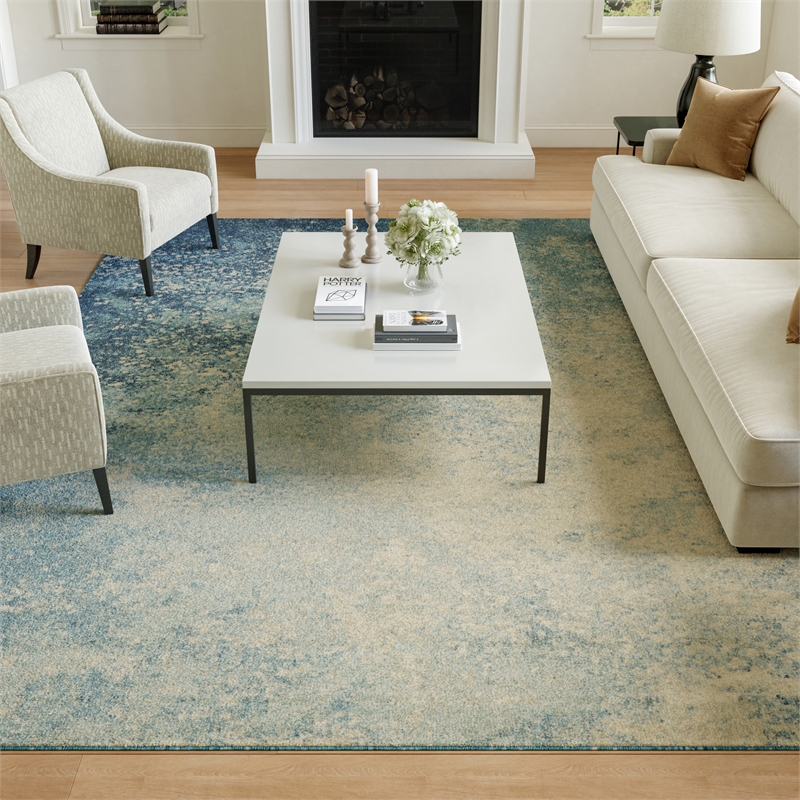 Nourison Passion 9' x 12' Navy Light Blue Fabric Modern Area Rug (9' x 12')