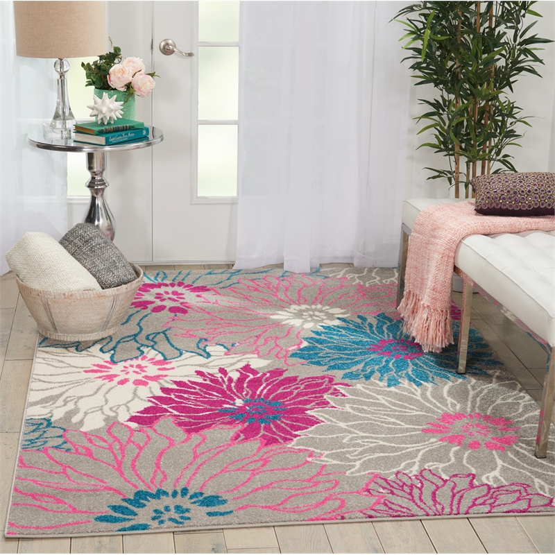 Nourison Passion 5' x 7' Pink and Gray Fabric Contemporary Area Rug (5' x 7')