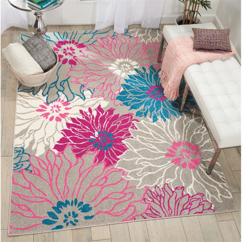 Nourison Passion 5' x 7' Pink and Gray Fabric Contemporary Area Rug (5' x 7')