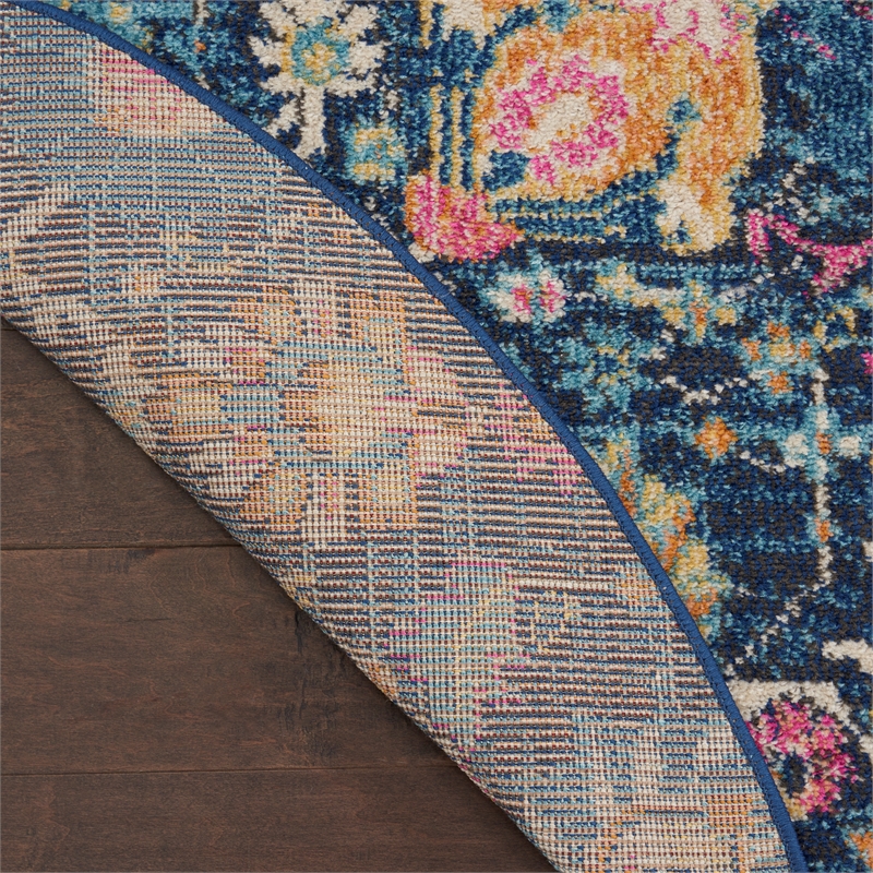 nourison passion 5' x round navy fabric bohemian area rug (5' round)