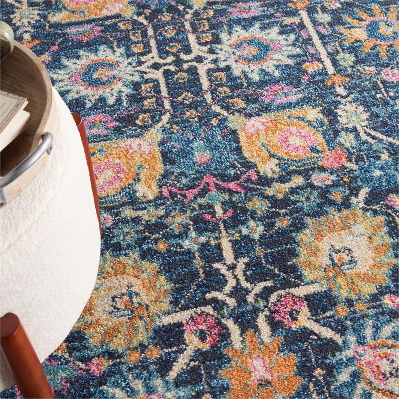 nourison passion 5' x round navy fabric bohemian area rug (5' round)