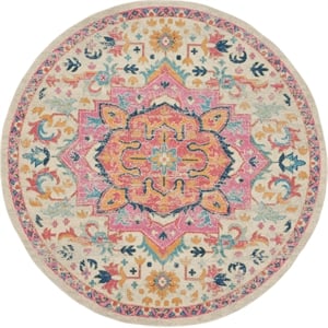 Nourison Passion 8' x Round Ivory Pink Fabric Bohemian Area Rug (8' Round)