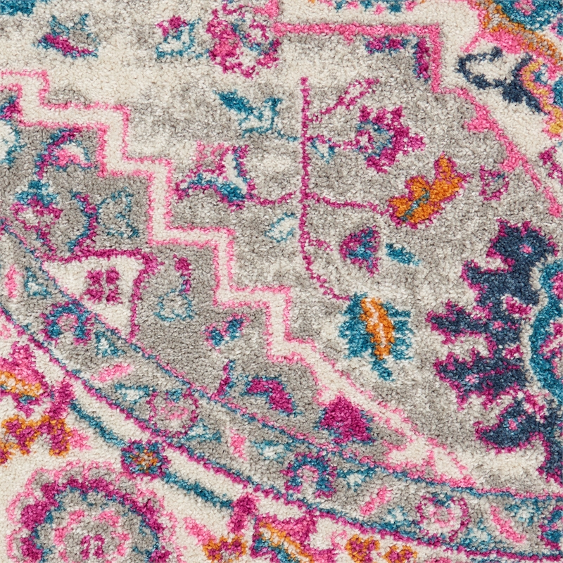 Nourison Passion 8' x Round Gray and Pink Fabric Bohemian Area Rug (8' Round)