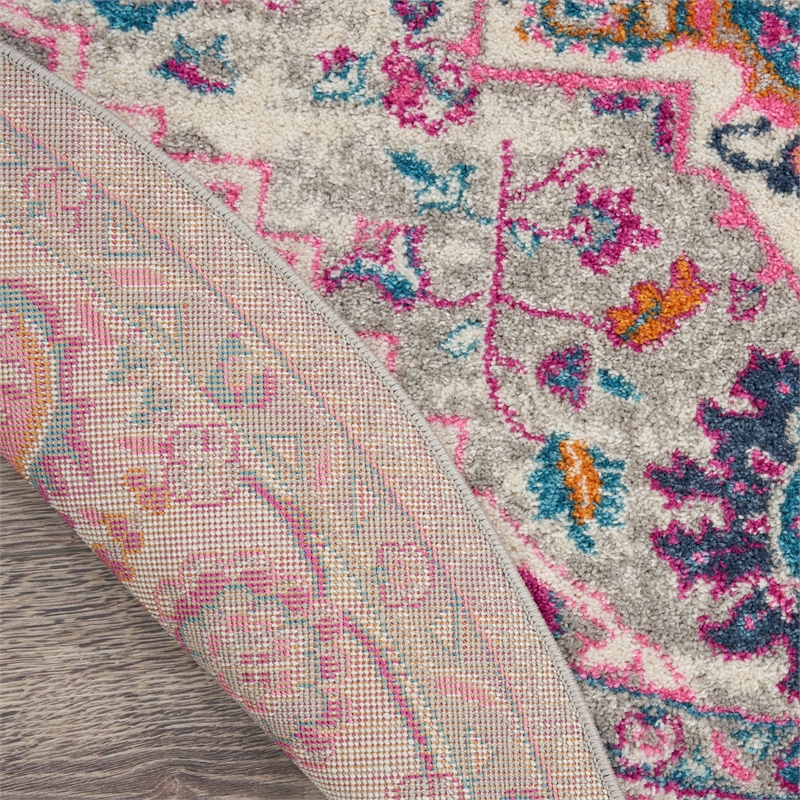 Nourison Passion 8' x Round Gray and Pink Fabric Bohemian Area Rug (8' Round)