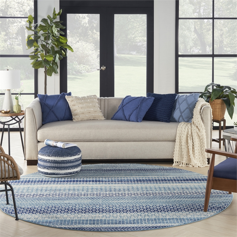 Nourison Passion 8' x round Navy Blue Bohemian Indoor Rug Polypropylene