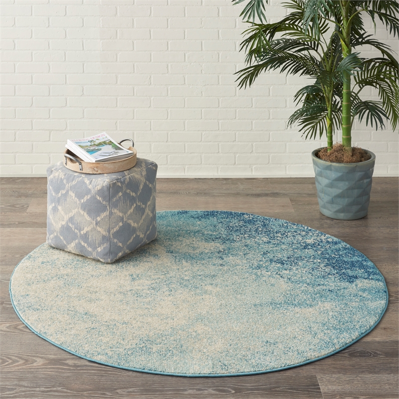 nourison passion 5' x round navy light blue fabric modern area rug (5' round)