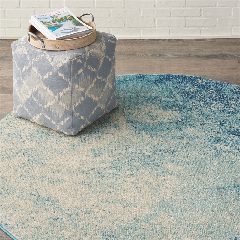 nourison passion 5' x round navy light blue fabric modern area rug (5' round)