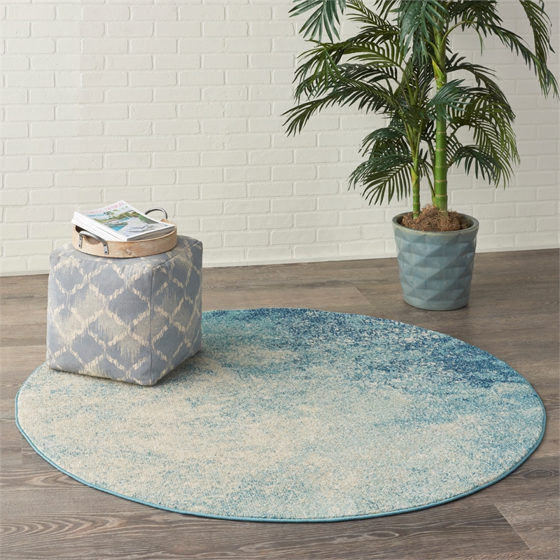 nourison passion 5' x round navy light blue fabric modern area rug (5' round)
