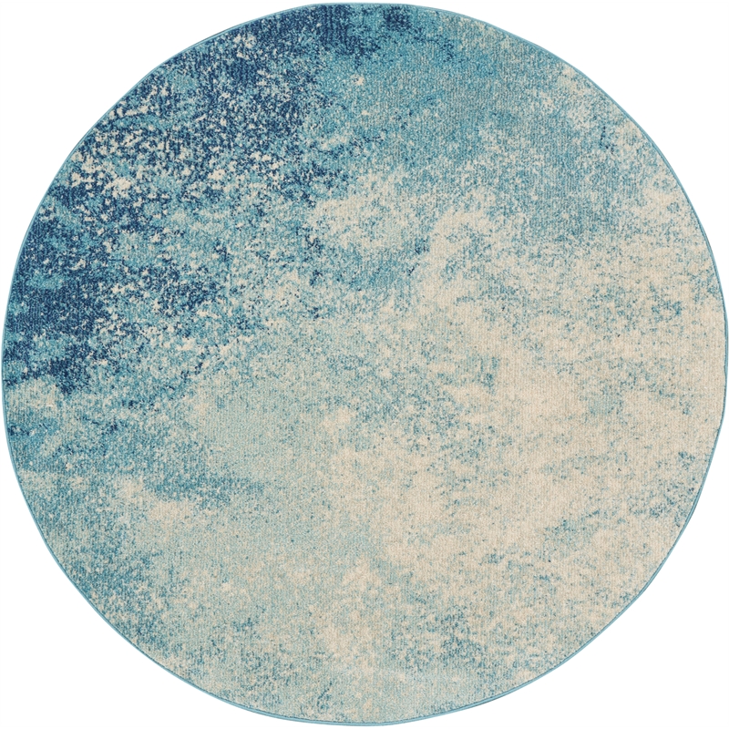 Nourison Passion 5' x Round Navy Light Blue Fabric Modern Area Rug (5' Round)