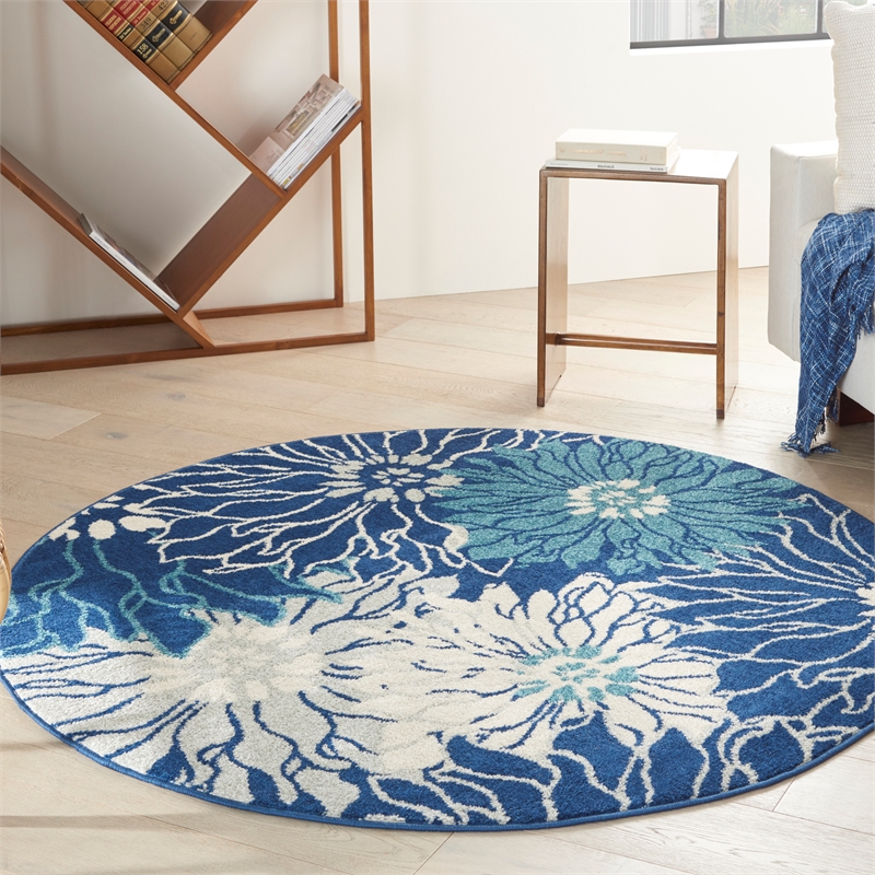Nourison Passion 5' x Round Navy Ivory Fabric Contemporary Area Rug (5' Round)