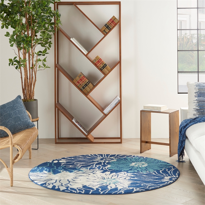 Nourison Passion 5' x Round Navy Ivory Fabric Contemporary Area Rug (5' Round)