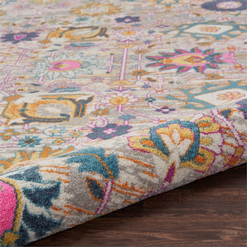 Nourison Passion 5' x Round Pink and Gray Fabric Bohemian Area Rug (5' Round)