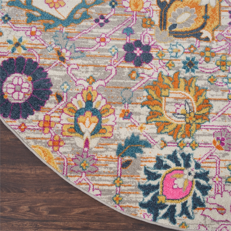 Nourison Passion 5' x Round Pink and Gray Fabric Bohemian Area Rug (5' Round)