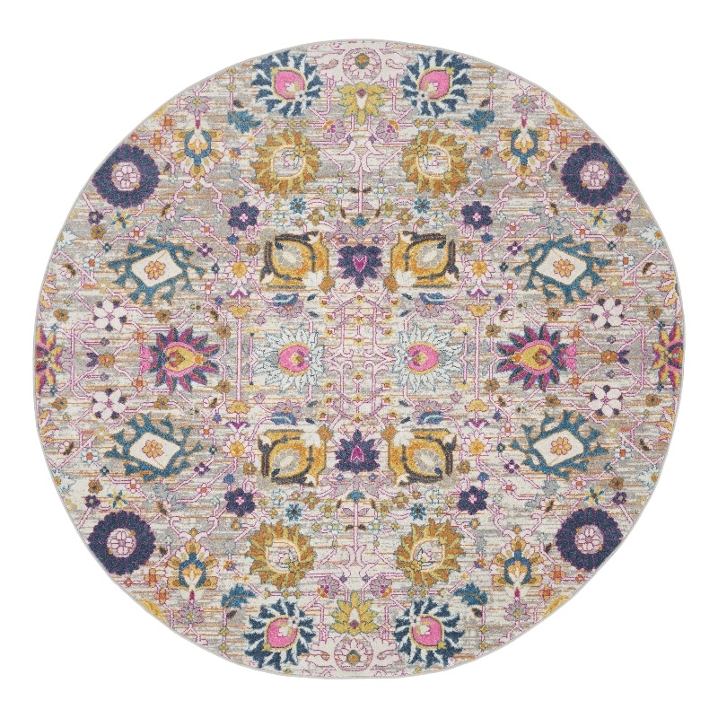 Nourison Passion 5' x Round Pink and Gray Fabric Bohemian Area Rug (5' Round)