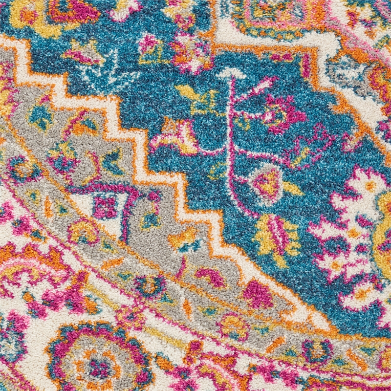 Nourison Passion 5' x Round Teal Multicolor Fabric Bohemian Area Rug (5' Round)