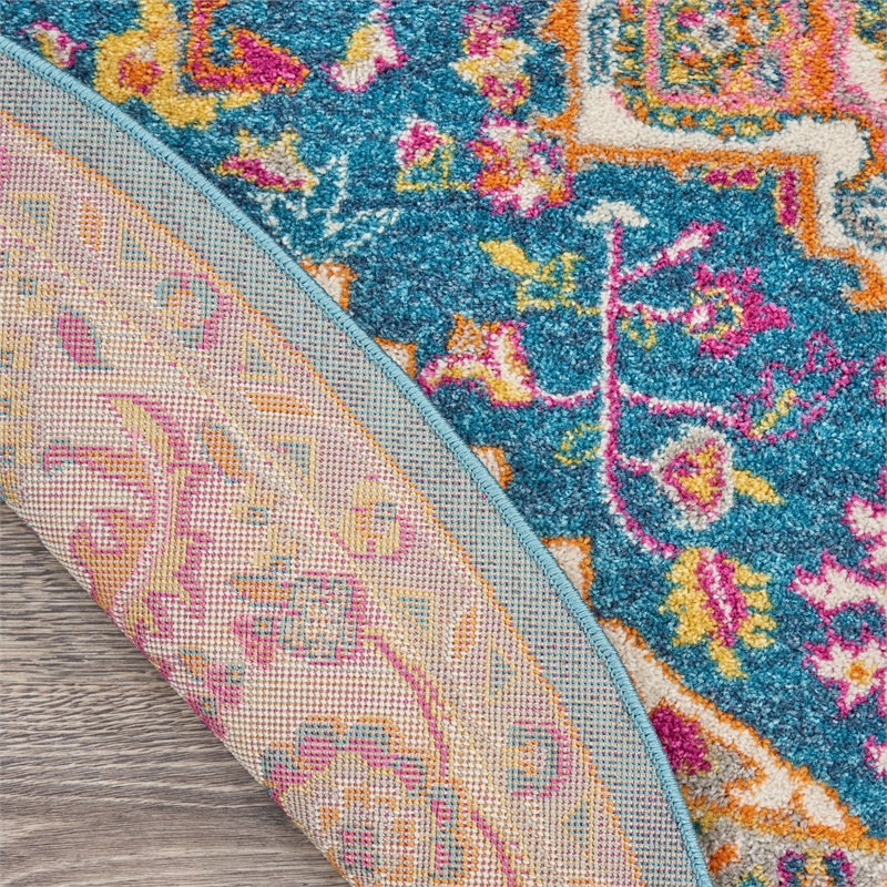 Nourison Passion 5' x Round Teal Multicolor Fabric Bohemian Area Rug (5' Round)