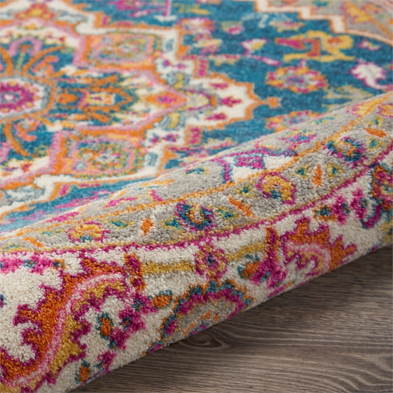 Nourison Passion 5' x Round Teal Multicolor Fabric Bohemian Area Rug (5' Round)