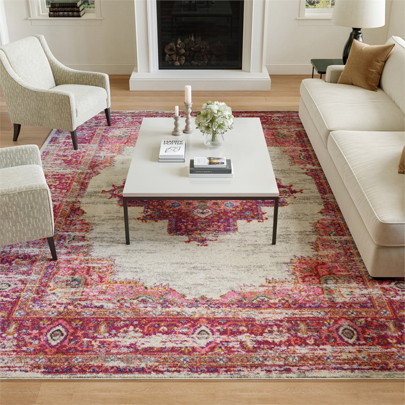 Nourison Passion 8' x 10' Pink and White Fabric Bohemian Area Rug (8' x 10')