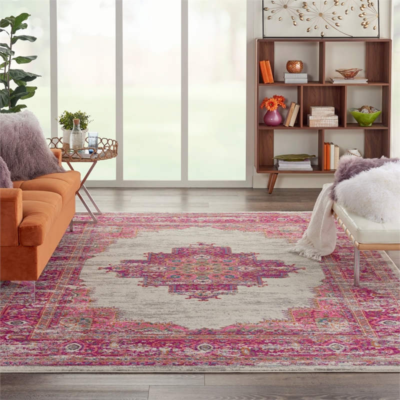 Nourison Passion 8' x 10' Pink and White Fabric Bohemian Area Rug (8' x 10')