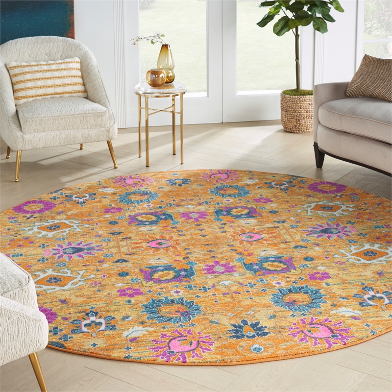 nourison passion 8' x round orange fabric bohemian area rug (8' round)