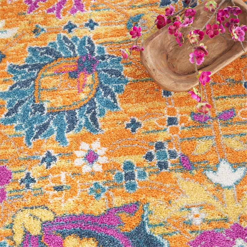 nourison passion 8' x round orange fabric bohemian area rug (8' round)