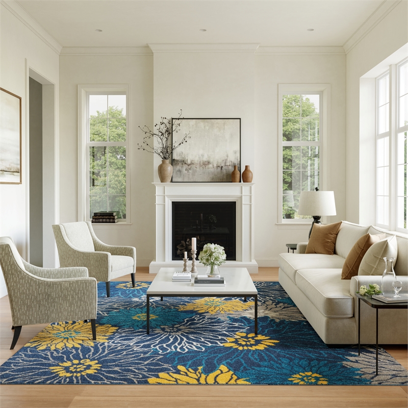 Nourison Passion 7' x 10' Blue Fabric Contemporary Area Rug (7' x 10')