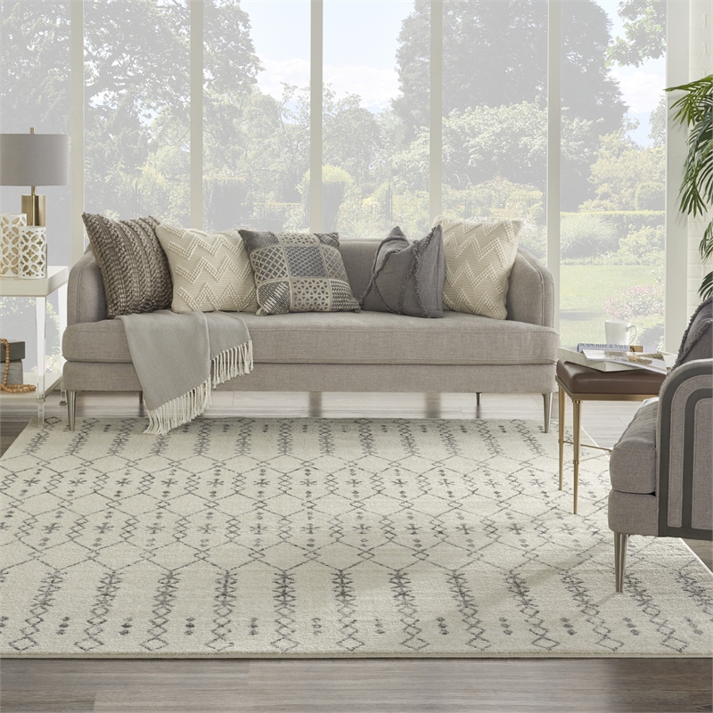 nourison passion 8' x 10' ivory/grey bohemian indoor rug polypropylene