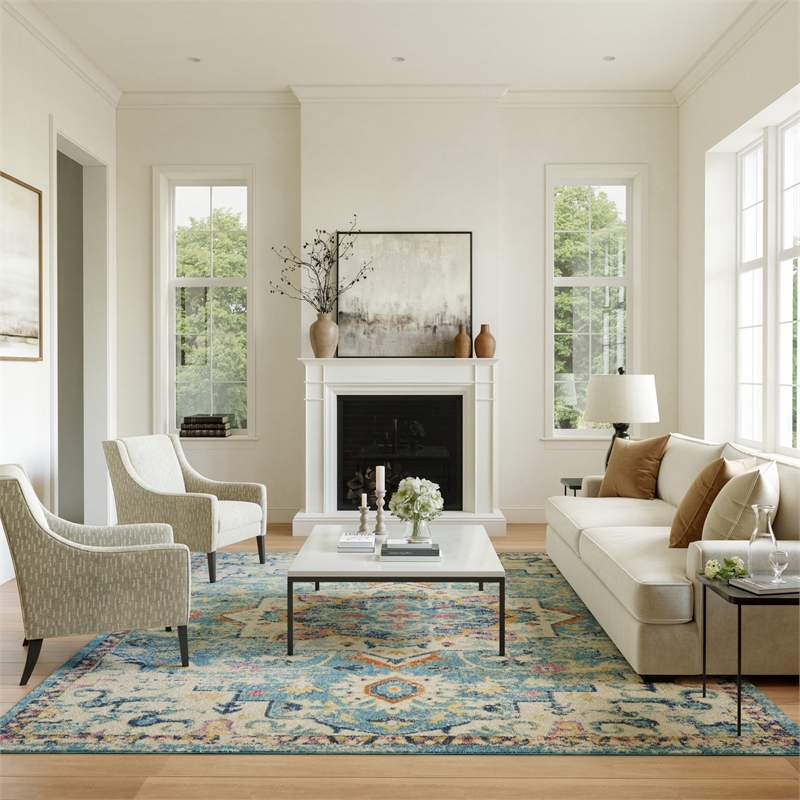 Nourison Passion 8' x 10' Ivory/Light Blue Bohemian Indoor Rug Polypropylene