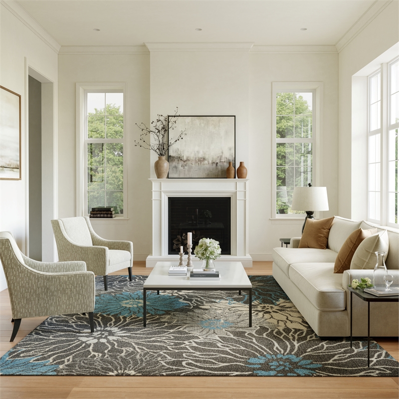 Nourison Passion 9' x 12' Charcoal/Blue Contemporary Indoor Rug Polypropylene
