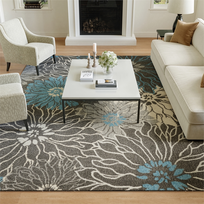 Nourison Passion 9' x 12' Charcoal/Blue Contemporary Indoor Rug Polypropylene