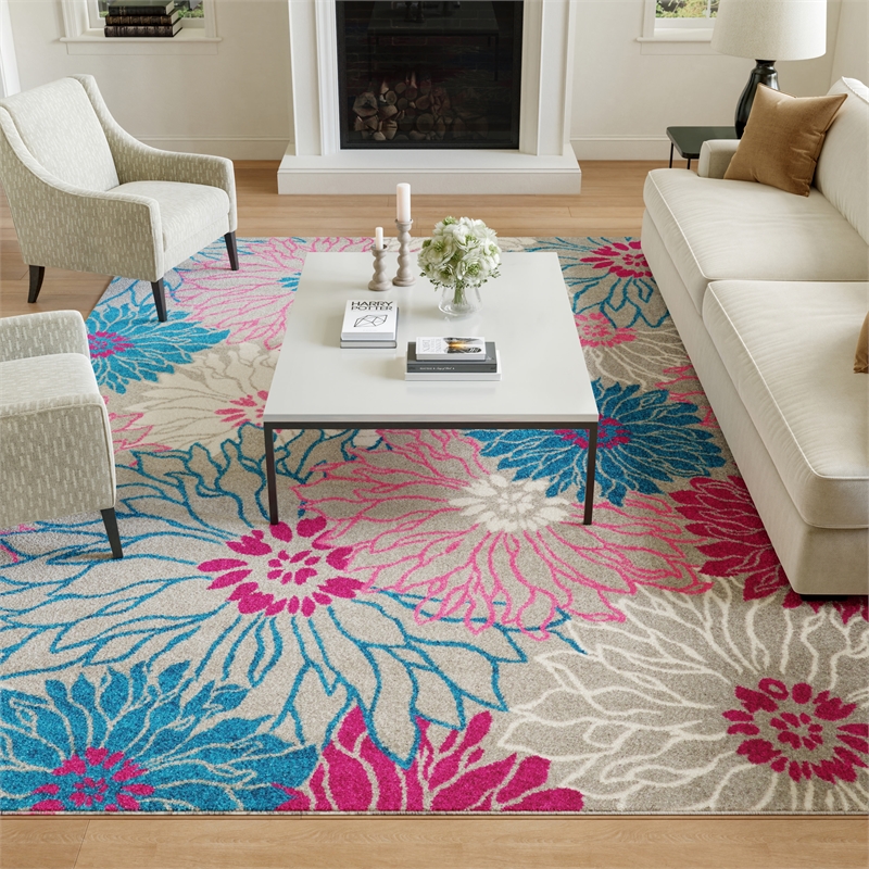 Nourison Passion 9' x 12' Pink and Gray Fabric Contemporary Area Rug (9' x 12')