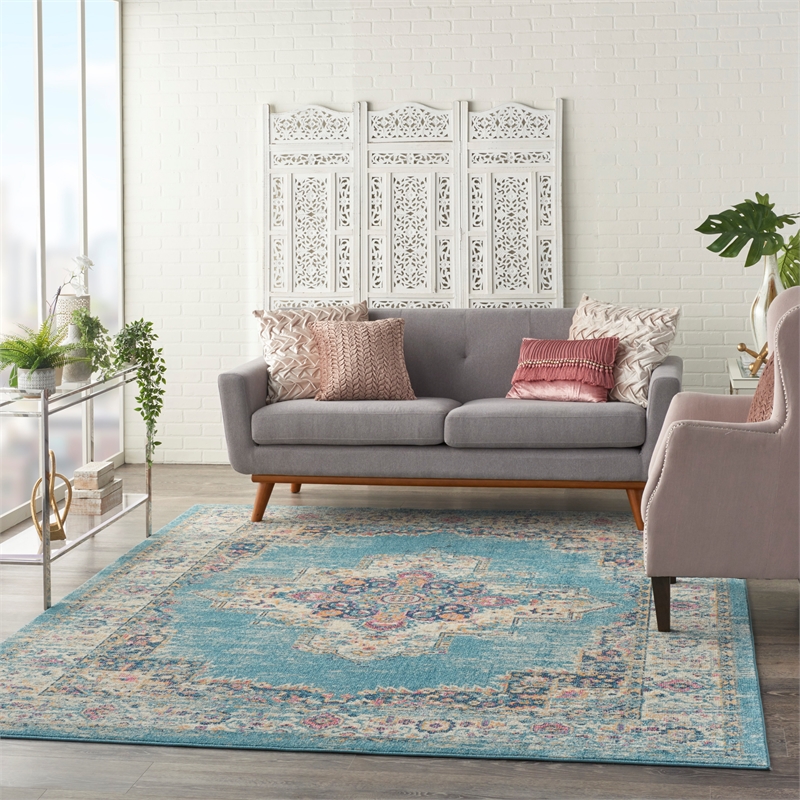 Nourison Passion 7' x 10' Ivory Light Blue Fabric Bohemian Area Rug (7' x 10')