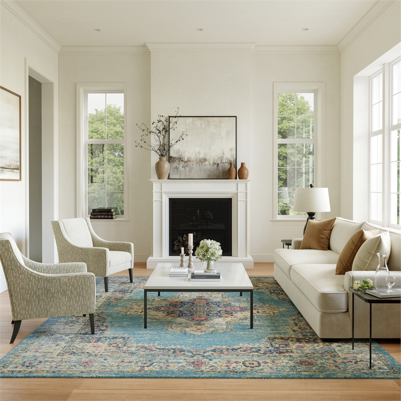 Nourison Passion 7' x 10' Ivory Light Blue Fabric Bohemian Area Rug (7' x 10')