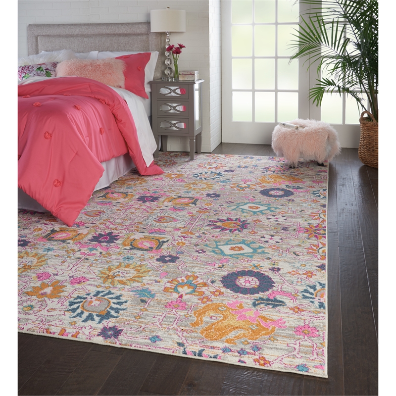 Nourison Passion 9' x 12' Pink and Silver Fabric Bohemian Area Rug (9' x 12')