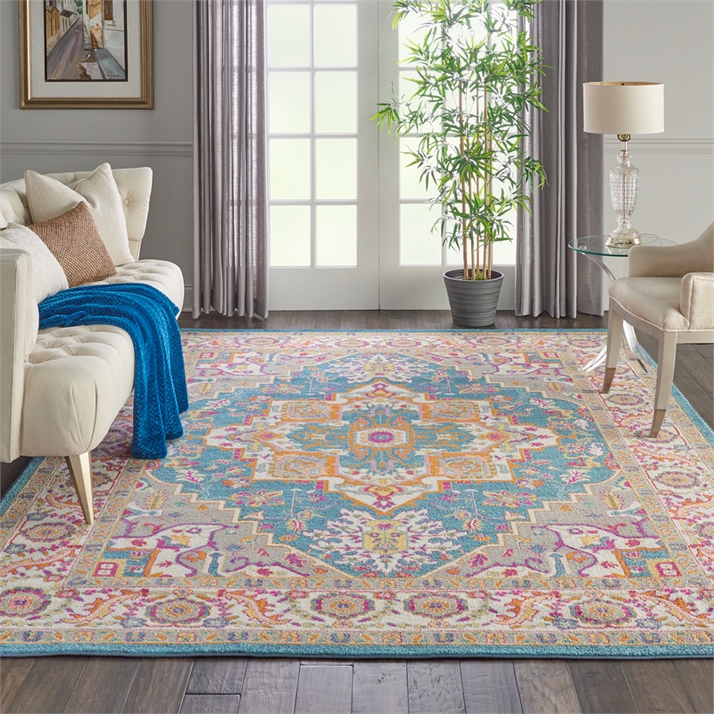 Nourison Passion 9' x 12' Teal Multicolor Fabric Bohemian Area Rug (9' x 12')