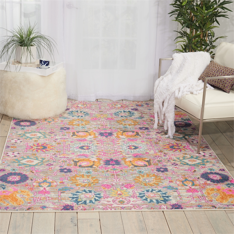Nourison Passion 5' x 7' Pink and Gray Fabric Bohemian Area Rug (5' x 7')