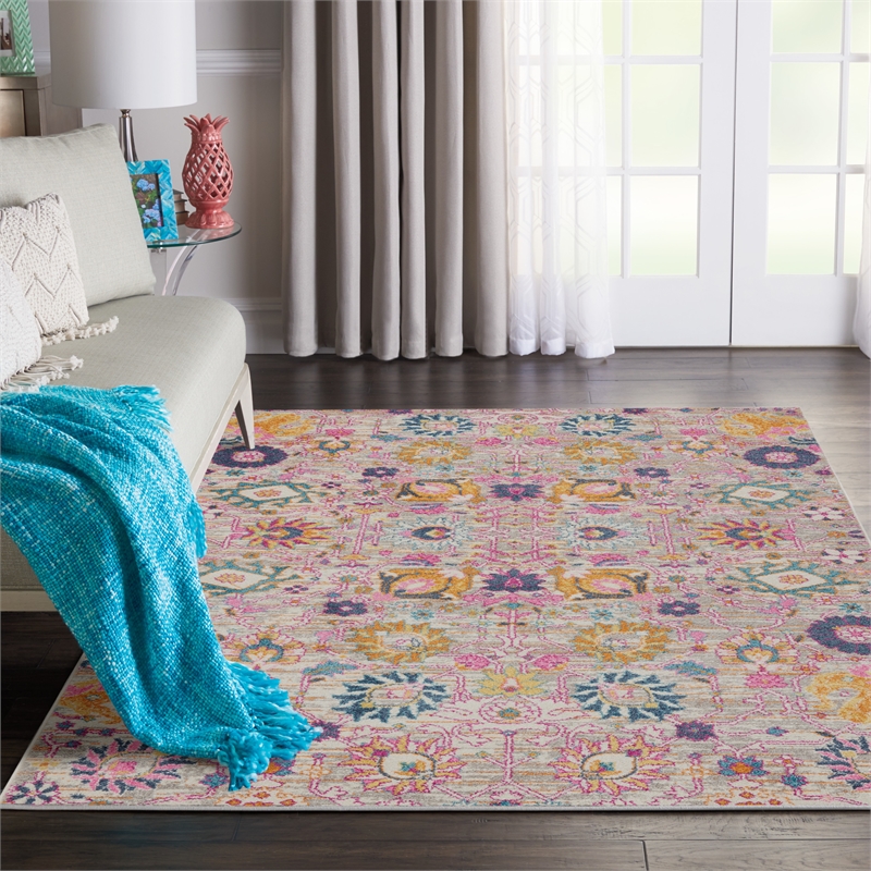 Nourison Passion 5' x 7' Pink and Gray Fabric Bohemian Area Rug (5' x 7')