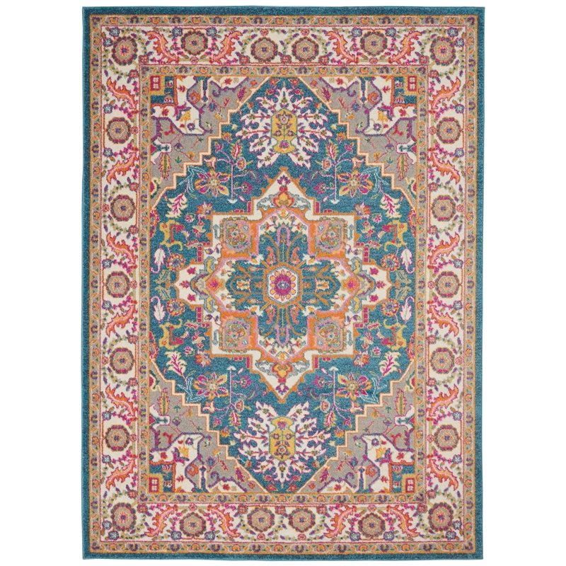 Nourison Passion 5' x 7' Teal Multicolor Fabric Bohemian Area Rug (5' x 7')