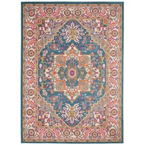 Nourison Passion 5' x 7' Teal Multicolor Fabric Bohemian Area Rug (5' x 7')