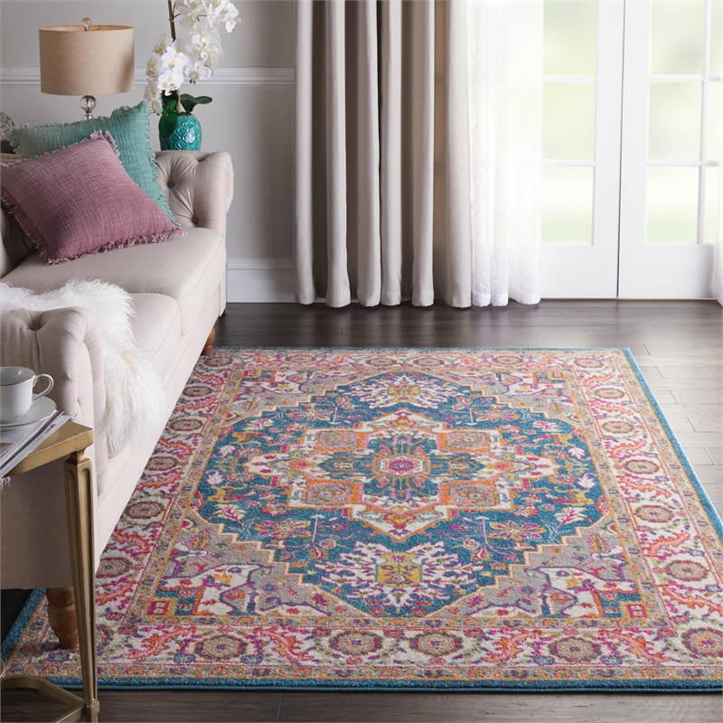 Nourison Passion 5' x 7' Teal Multicolor Fabric Bohemian Area Rug (5' x 7')