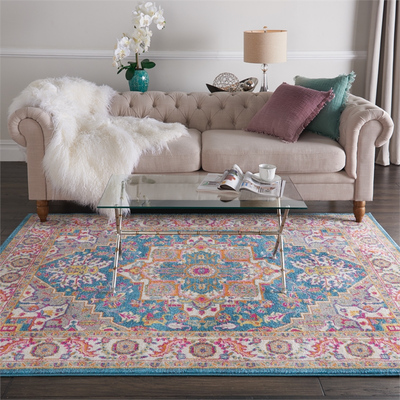 Nourison Passion 5' x 7' Teal Multicolor Fabric Bohemian Area Rug (5' x 7')