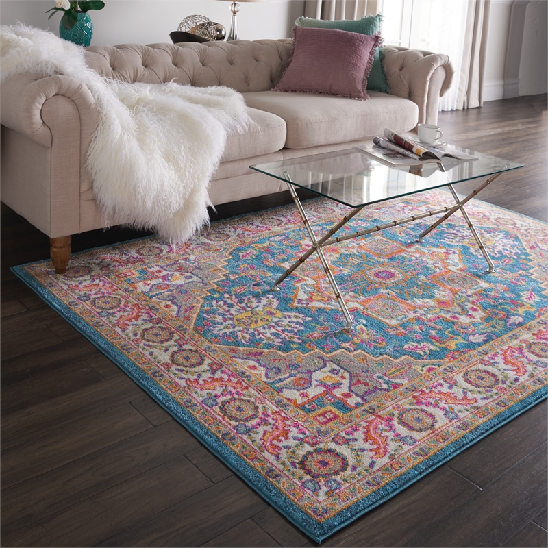 Nourison Passion 5' x 7' Teal Multicolor Fabric Bohemian Area Rug (5' x 7')