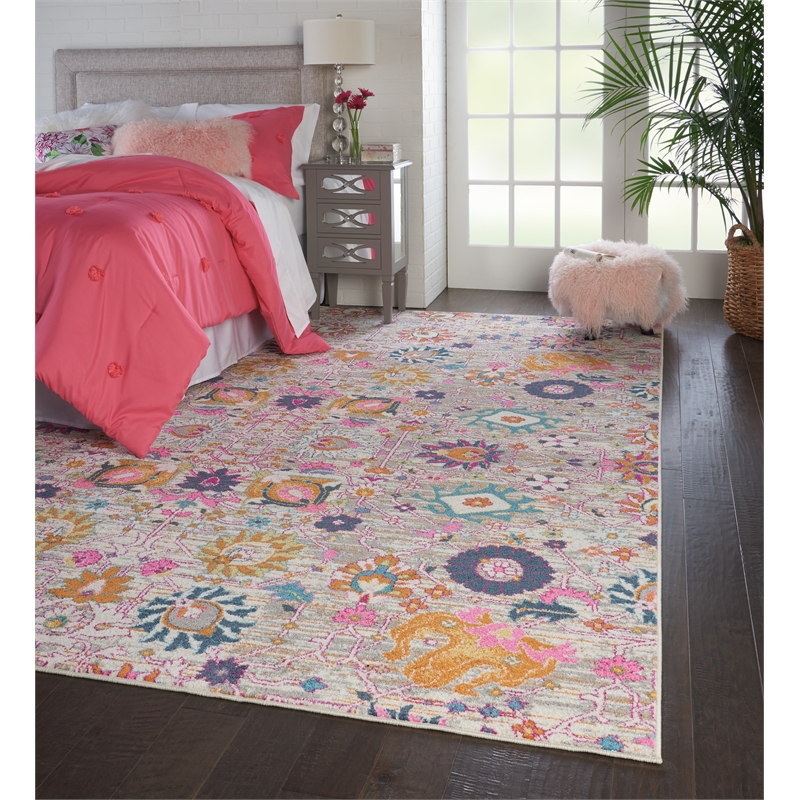 Nourison Passion 7' x 10' Pink and Gray Fabric Bohemian Area Rug (7' x 10')