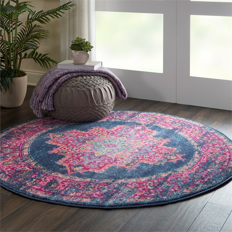 Nourison Passion 5' x Round Blue Fabric Bohemian Area Rug (5' Round)