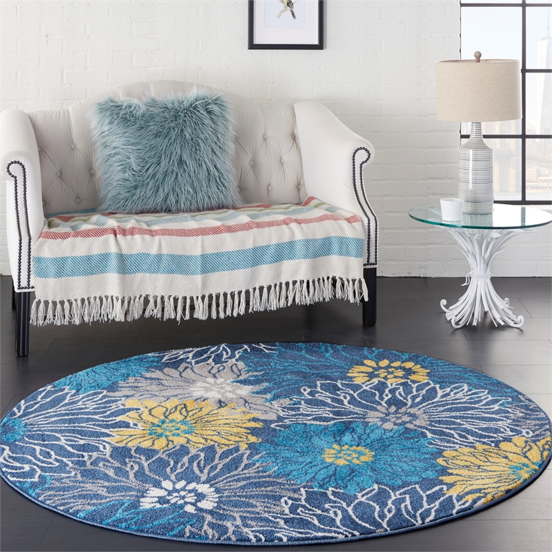 Nourison Passion 5' x Round Blue Fabric Contemporary Area Rug (5' Round)
