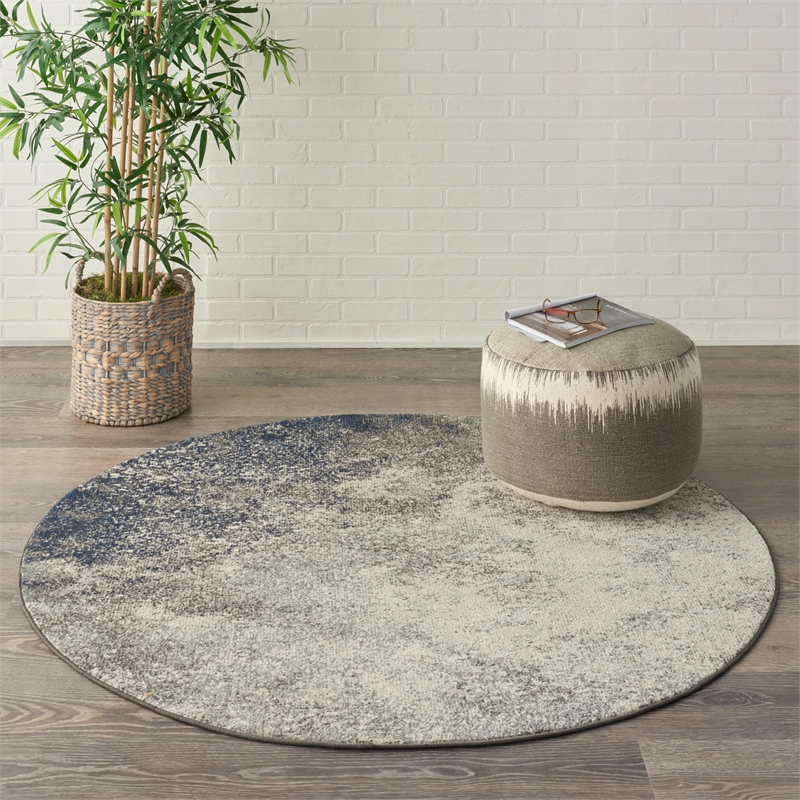Nourison Passion 5' x Round Charcoal Ivory Fabric Modern Area Rug (5' Round)