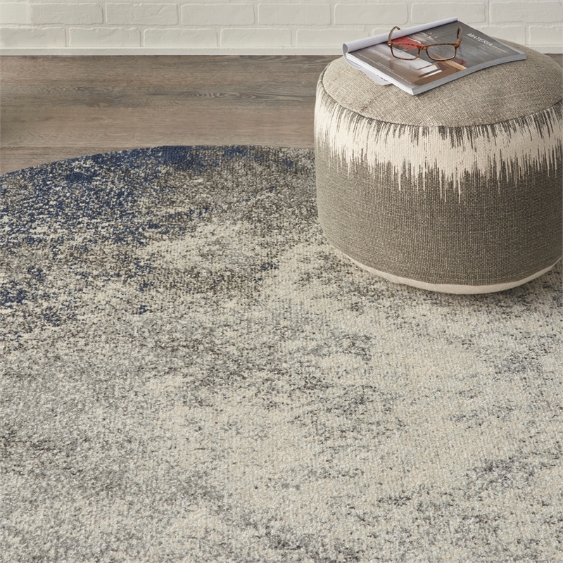 Nourison Passion 5' x Round Charcoal Ivory Fabric Modern Area Rug (5' Round)