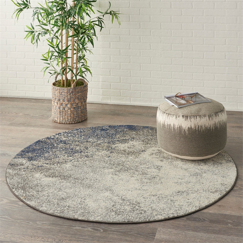 Nourison Passion 5' x Round Charcoal Ivory Fabric Modern Area Rug (5' Round)